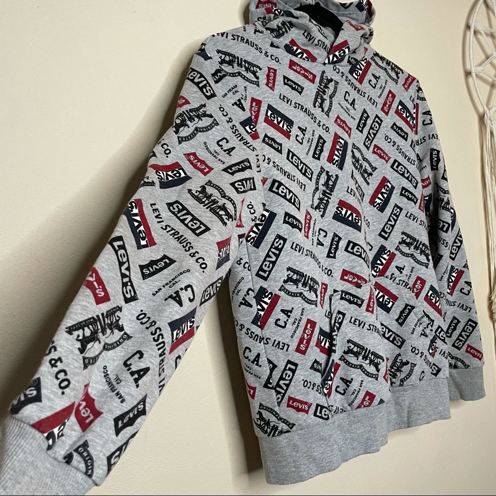LEVI’S Kid’s Logo Allover Hoodie Grey Unisex L - Picture 3 of 10